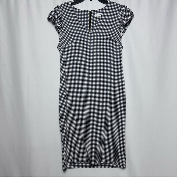 Calvin Klein Sheath Gingham Dress Puff Sleeves sz 10 Career Professional - Picture 3 of 12